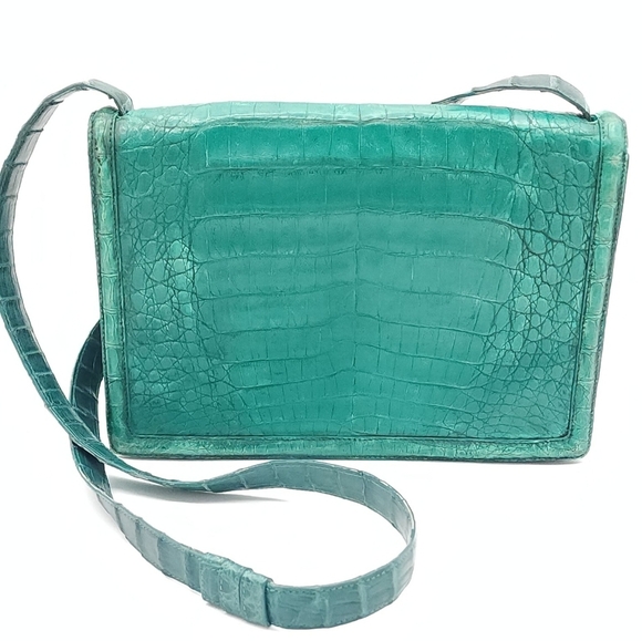 Nancy Gonzalez Green Crocodile Flap Crossbody Luxury Shoulder Bag Purse - Picture 1 of 15